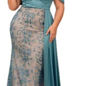 Robe de soirée de travail élégante et lourde pour soirée de grande taille à épaules dénudées, taille asymétrique de luxe vert gris avec incrustations de sequins et en maille
